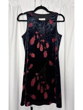 Vintage 90s Byer Too California Black & Red Floral Velvet Mini Dress Size Small